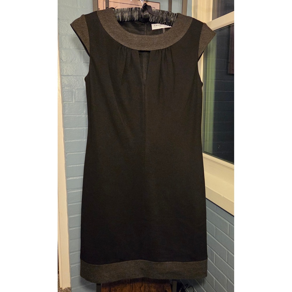 Trina Turk Black Dress‎ Sheath Career Gray Trim Sleeveless Size 2